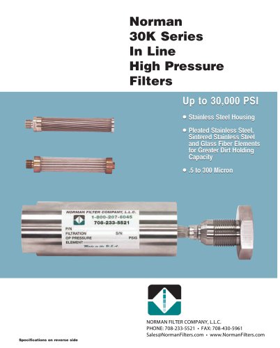 In-Line Filter, Very High Pressure