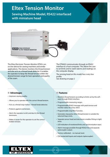 ETM422 - Tension monitoring for sewing machines. Small head.