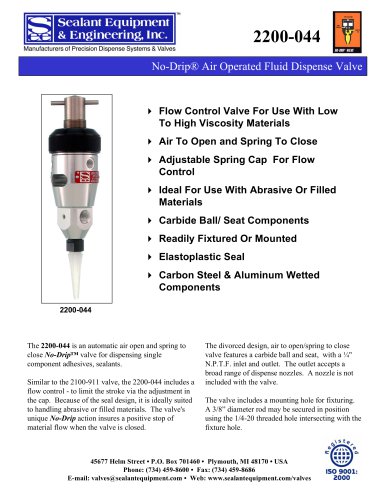 2200-044 Series No-Drip Dispense Valves