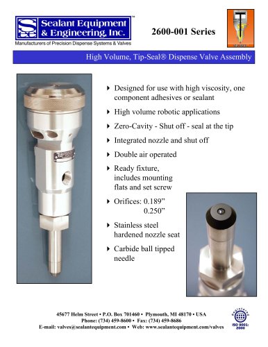 2600-001 Series Tip-Seal Dispense Valves