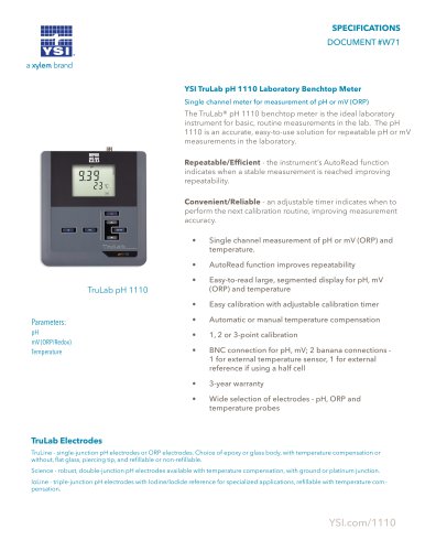 YSI TruLab pH 1110 Laboratory Benchtop Meter