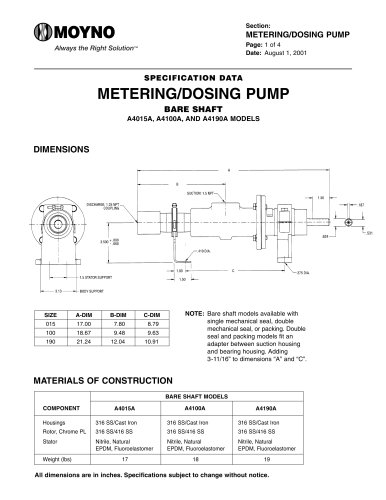 Moyno Metering Pumps Specs