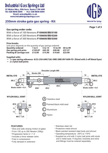 Gate gas spring F100600/BB/0100