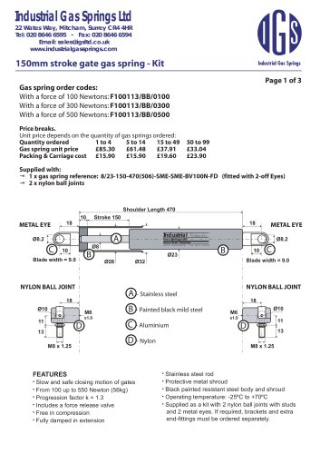 Gate gas springs F100113/BB/0100