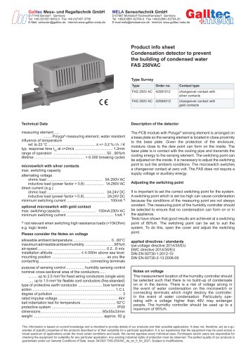 Condensation detector to prevent the building of condensed water FAS 250VAC