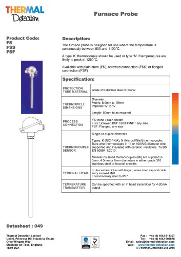High Temperature  Furnace Sensor (FSS)