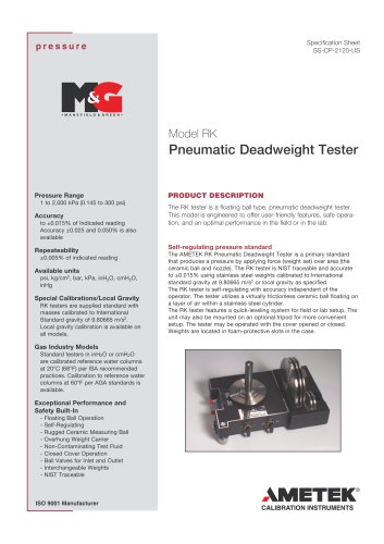 RK Series - Deadweight tester