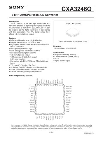 Mixed Signal Systems A/D Converter Lineup  CXA3246Q