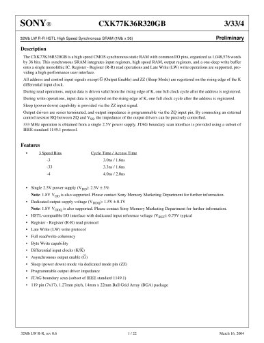 Ultra-High-Speed Synchronous SRAMs CXK77K36R320GB 