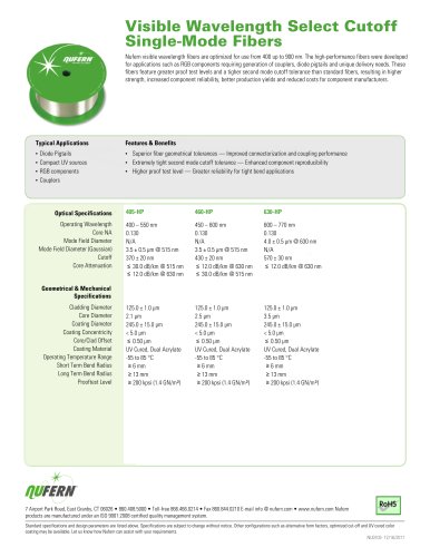 405 nm Select Cutoff Single-Mode Fiber