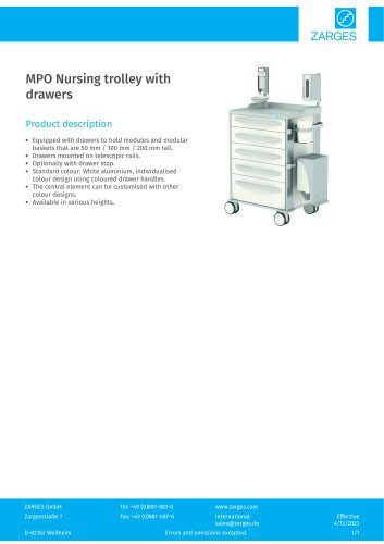 MPO Nursing trolley with drawers