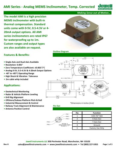 AMI Analog MEMS Inclinometer Datasheet