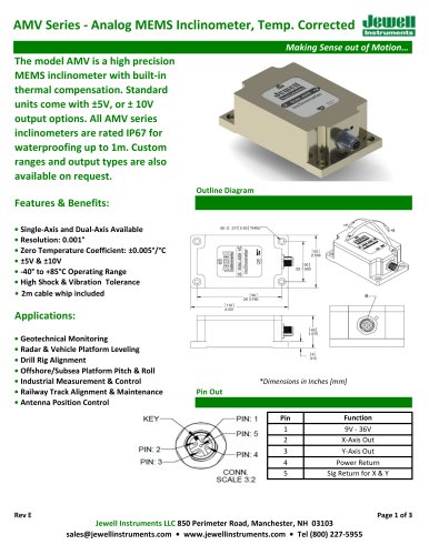AMV Analog MEMS Inclinometer Datasheet