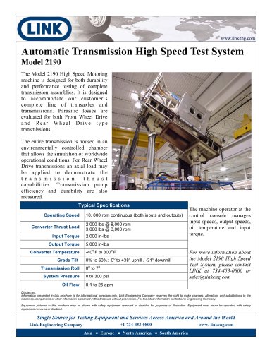 Automatic Transmission High Speed Test System Model 2190