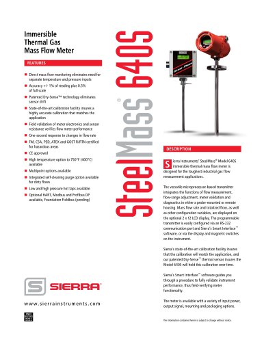 Immersible Thermal GasMass Flow Meter
