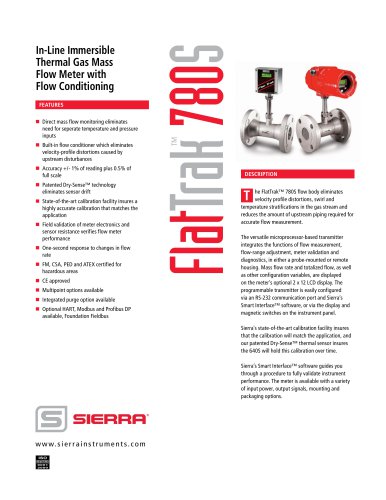 In-Line Immersible Thermal Gas Mass  Flow Meter with  Flow Conditioning