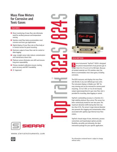 Mass Flow Meters for Corrosive and Toxic Gases TopTrak 822S/824S