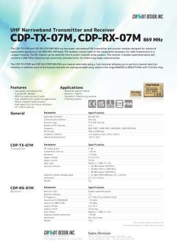 CDP-TX-07M/CDP-RX-07M 869 MHz