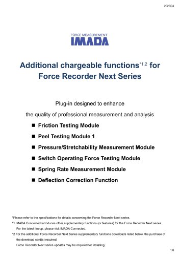 Additional Downloadable Chargeable Functions for Force Recorder Next Series
