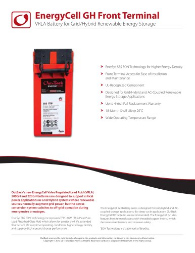 VRLA Battery for Grid/Hybrid Renewable Energy Storage