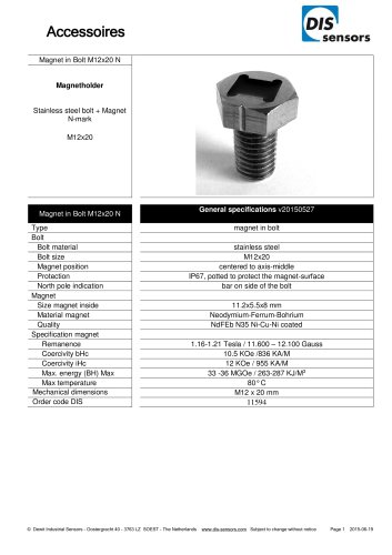 Magnet in Bolt M12x20 N