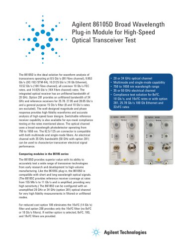 86105D Broad Wavelength Plug-in Module for High-Speed Optical Transceiver Test