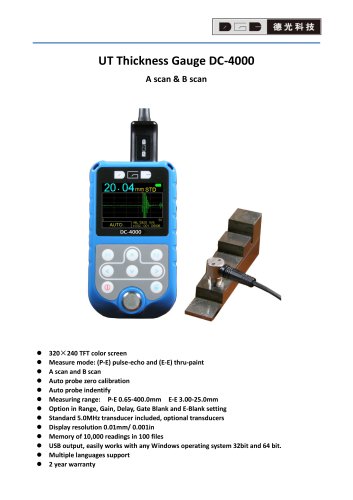 Ultrasonic Thickness Gauge/A and B Scan/Multi-languages/Data logger/Multi-material/Corrosion/Pipe/Tube/Copper/DC4000