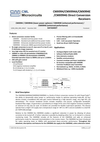 CMX994/CMX994A/CMX994E /CMX994G Direct Conversion Receivers