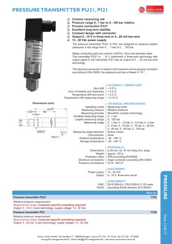 data sheet PU21 / PI21