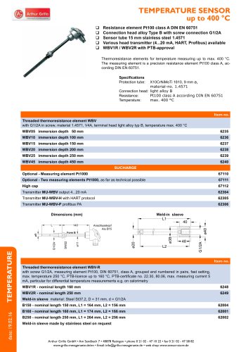 WBV - temperature sensor up to 400 degree celsius