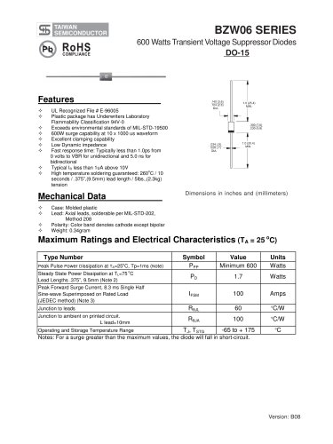 600 Watts Transient Voltage Suppressor Diodes