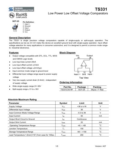 TS331CX5 Power Management Ics-Amplifier & Comparator-Comparator