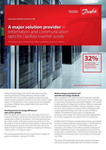 A major solution provider in information and communication opts for Danfoss inverter scrolls