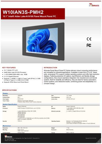 10.1" Intel&reg; Alder Lake-N N150 Panel Mount Panel PC W10IAN3S-PMH2