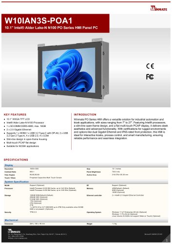 10.1&rdquo; Intel&reg; Alder Lake-N N150 PO Series HMI Panel PC W10IAN3S-POA1