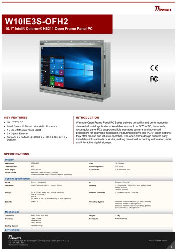 10.1" Intel&reg; Celeron&reg; N6211 Open Frame Panel PC W10IE3S-OFH2