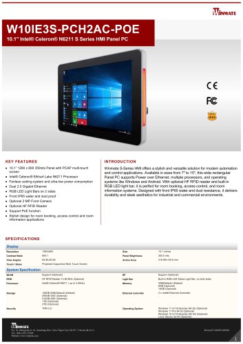 10.1" Intel&reg; Celeron&reg; N6211 S Series HMI Panel PC W10IE3S-PCH2AC-POE