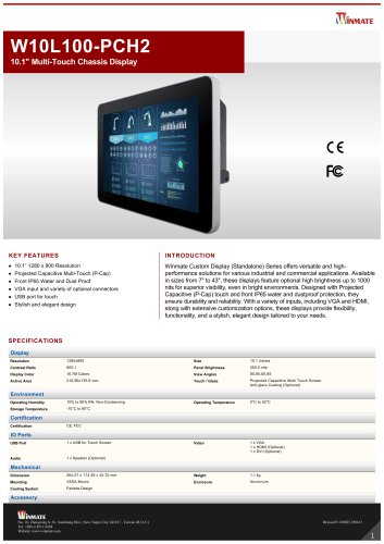 10.1" Multi-Touch Chassis Display W10L100-PCH2