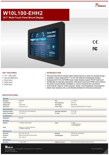 10.1" Multi-Touch Panel Mount Display W10L100-EHH2
