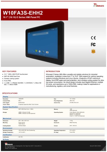 10.1" NXP i.MX6 E Series HMI Panel PC W10FA3S-EHH2
