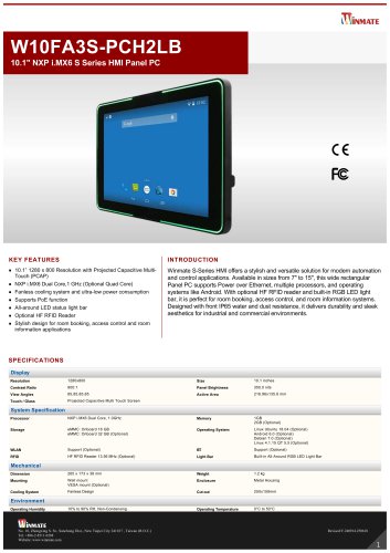 10.1" NXP i.MX6 S Series HMI Panel PC W10FA3S-PCH2LB