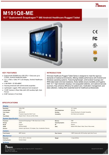 10.1" Qualcomm&reg; Snapdragon&trade; 660 Android Healthcare Rugged Tablet M101Q8-ME