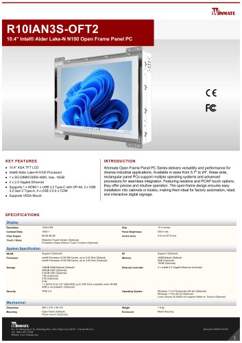 10.4" Intel&reg; Alder Lake-N N150 Open Frame Panel PC R10IAN3S-OFT2