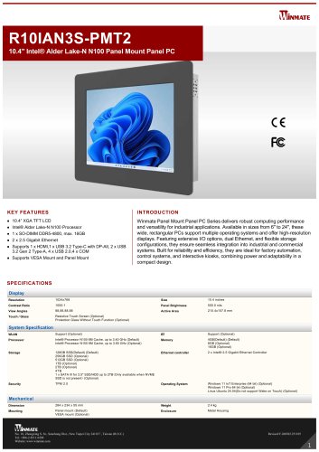 10.4" Intel&reg; Alder Lake-N N150 Panel Mount Panel PC R10IAN3S-PMT2