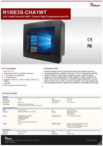 10.4" Intel&reg; Celeron&reg; N6211 Chassis Wide Temperature Panel PC R10IE3S-CHA1WT