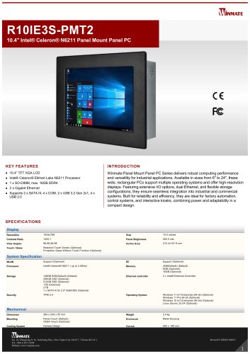 10.4" Intel&reg; Celeron&reg; N6211 Panel Mount Panel PC R10IE3S-PMT2
