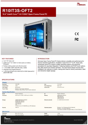 10.4" Intel&reg; Core&trade; i5-1135G7 Open Frame Panel PC R10IT3S-OFT2