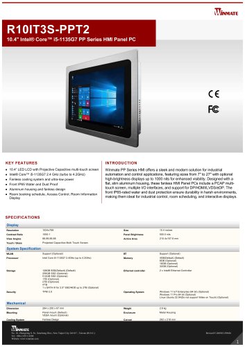 10.4" Intel&reg; Core&trade; i5-1135G7 PP Series HMI Panel PC R10IT3S-PPT2