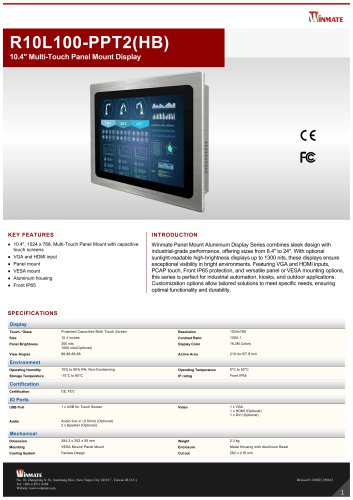 10.4" Multi-Touch Panel Mount Display R10L100-PPT2(HB)