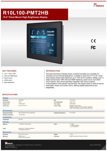 10.4" Panel Mount High Brightness Display R10L100-PMT2HB